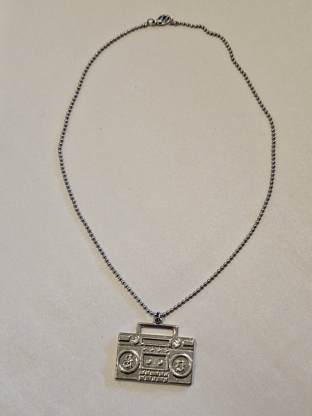 Vintage Retro Silver Boombox Pendant Ball Chain Necklace 🎧